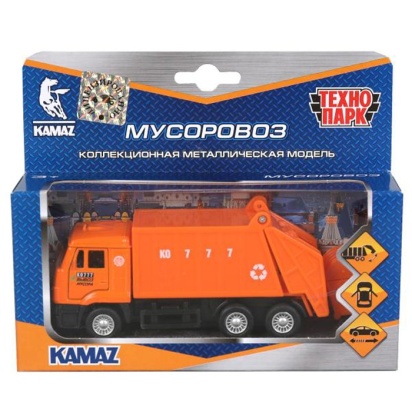 Машина метал KAMAZ МУСОРОВОЗ, 12см, двери,подв.дет., инерц. кор SB-16-25-1-WB
