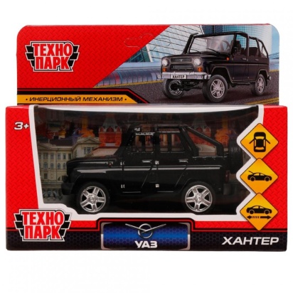 Машина металл UAZ HUNTER длина 11,5 см, двери, багаж, инерц, черный, кор. Технопарк HUNTERBCH-12-BK