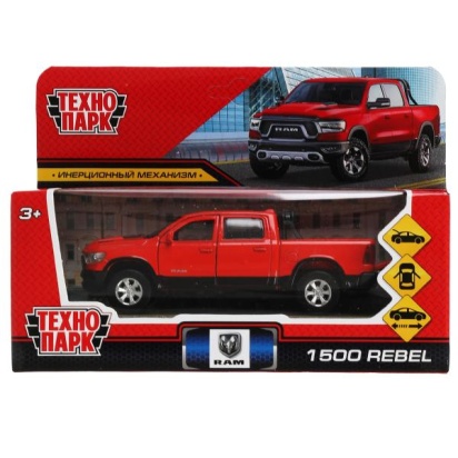 Машина металл DODGE RAM 1500 REBEL 13 см, двери, багаж, инер, красный, кор. Технопарк RAM1500-13-RD