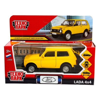 Машина металл LADA 4x4 12 см, двери, багаж, инерц,  желтый, кор. Технопарк   LADA4X4-12-YE