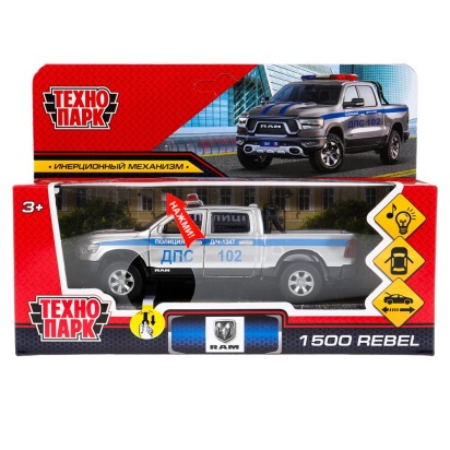 Машина металл свет-звук DODGE RAM ПОЛИЦИЯ 13 см, двер, баг, ин, серебр, кор. Технопарк   RAM1500-13S