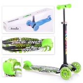 Самокат 3-х кол., зелёный, светящиеся колёса, PVC, ABEC 7, нагрузка 80кг, U001181Y / 239107