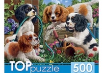 TOPpuzzle. ПАЗЛЫ 500 элементов. ХТП500-5726 ЩЕНКИ СПАНИЕЛЯ В САДУ