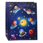 Бумажный пакет для сувенирной продукции с ламинацией, с шириной основания 26 cм, плотность бумаги 14