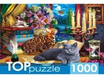 TOPpuzzle. ПАЗЛЫ 1000 элементов. ФТП1000-9852 Коты у ночного окна
