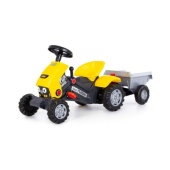 Каталка-трактор с педалями "Turbo-2" (жёлтая) с полуприцепом 89342