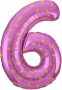 Шар (34''/86 см) Цифра, 6 Золотые короны, Розовый, 1 шт.  131106