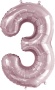 Шар (34''/86 см) Цифра, 3, Slim, Светло-розовый, 130013