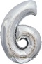 Шар (34''/86 см) Цифра, 6, ЭКО, Серебро, 21546