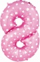 Шар (40''/102 см) Цифра, 8, Сердечки, Розовый, NMP8/PINK