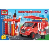 ГАЗ конструктор "Город мастеров" пожарная база с газелью, с фигуркой, 135дет. 3533-KK