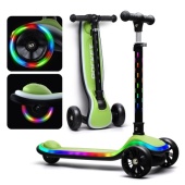 Самокат 3-колёсный ROCKET свет. колеса, нагрузка 50кг, PU, дека, цвет черно-зеленый R0200 / 482604