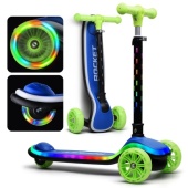Самокат 3-колёсный ROCKET свет. колеса PU,нагрузка 50кг, рул. стойка, цвет зел-син. R0200 / 482605