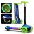 Самокат 3-колёсный ROCKET свет. колеса PU,нагрузка 50кг, рул. стойка, цвет зел-син. R0200 / 482605
