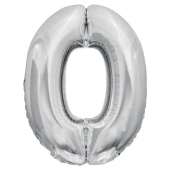 Шар (34''/86 см) Цифра, 0 ЭКО, Серебро, 21540