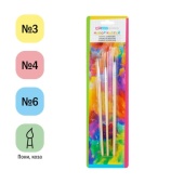 Набор кистей ArtSpace 3шт., Коза, круг. № 3, Пони, круг. № 4, Пони, плоская № 6, блистер, SB3_20380