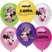 Шар (12''/30 см) Минни Маус, Ассорти, пастель, 1 ст, 25 шт.  812238