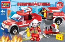 Конструктор ПОЖАРНАЯ МАШИНА С ПРИЦЕПОМ, 144 дет. Город мастеров 3632-KK