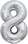 Шар (34''/86 см) Цифра, 8, ЭКО, Серебро, 21548