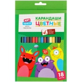 Карандаши цветные ArtSpace "Монстрики", 18цв., заточен., картон, европодвес CP_41031 Карандаши цветные ArtSpace "Монстрики", 18цв., заточен., картон, европодвес CP_41031
