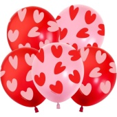 Шар (12''/30 см) Воздушные сердца, Красный/Розовый, пастель, 512-040