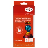Карандаши цв. пластик. Гамма "Мультики", 12цв. +1 серебряный, трехгранные, заточен., картон.,1901231