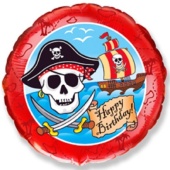 Шар (18-46 см) Круг, С Днем рождения (пират) , Красный, 1 шт.401541