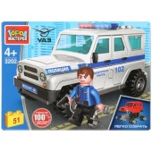 UAZ конструктор uaz HUNTER ПОЛИЦИЯ, 51 дет. (легко собрать) Город мастеров SB-3202