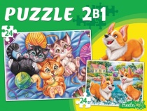 МАКСИ-ПАЗЛЫ 2 в 1. КОТЯТА + ЩЕНКИ №1 (24 и 24 эл.) (Арт. П24-7247)