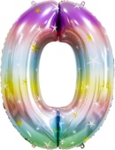 Шар (34''/86 см) Цифра, 0 Радужные искры, Градиент, 1 шт. в уп.  130030