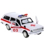 Машина металл ГАЗ-2402 "ВОЛГА" СКОРАЯ 12 см, двери, багаж, белая, в кор. Технопарк 2402-12AMB-WH