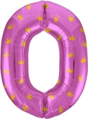 Шар (34''/86 см) Цифра, 0 Золотые короны, Розовый, 1 шт. в уп. 131100
