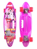 Пенниборд пластик (58х16) (колеса PU,свет,ручка,макс.вес 60 кг) фиолет. рисунок (арт.SL-AS-1)