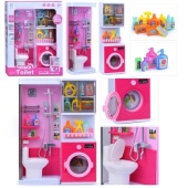 Набор мебели для кукол "Туалетная комната-1" (унитаз, душ, стиральная машина) с акс. на бат 818-325