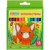 Фломастеры ArtSpace "Милые зверушки", 12цв., смываемые, картон, европодвес WP12_26902